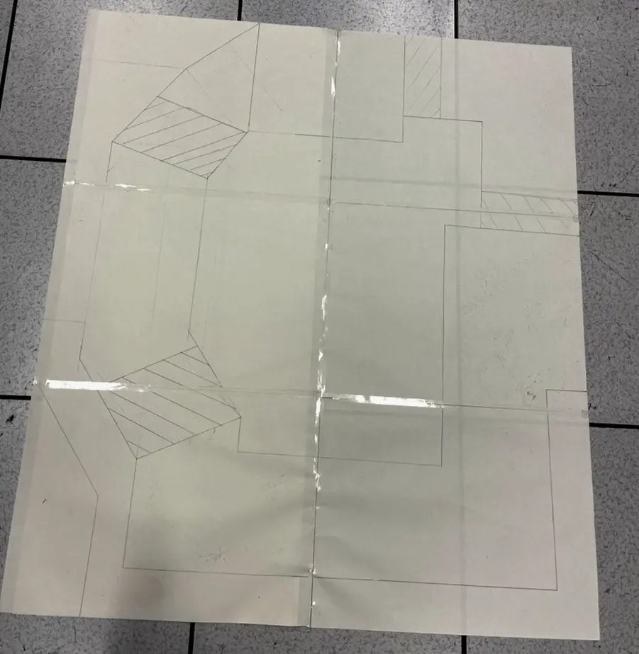 Full-scale paper floor-plan mock-up for checking LIMO robot clearance